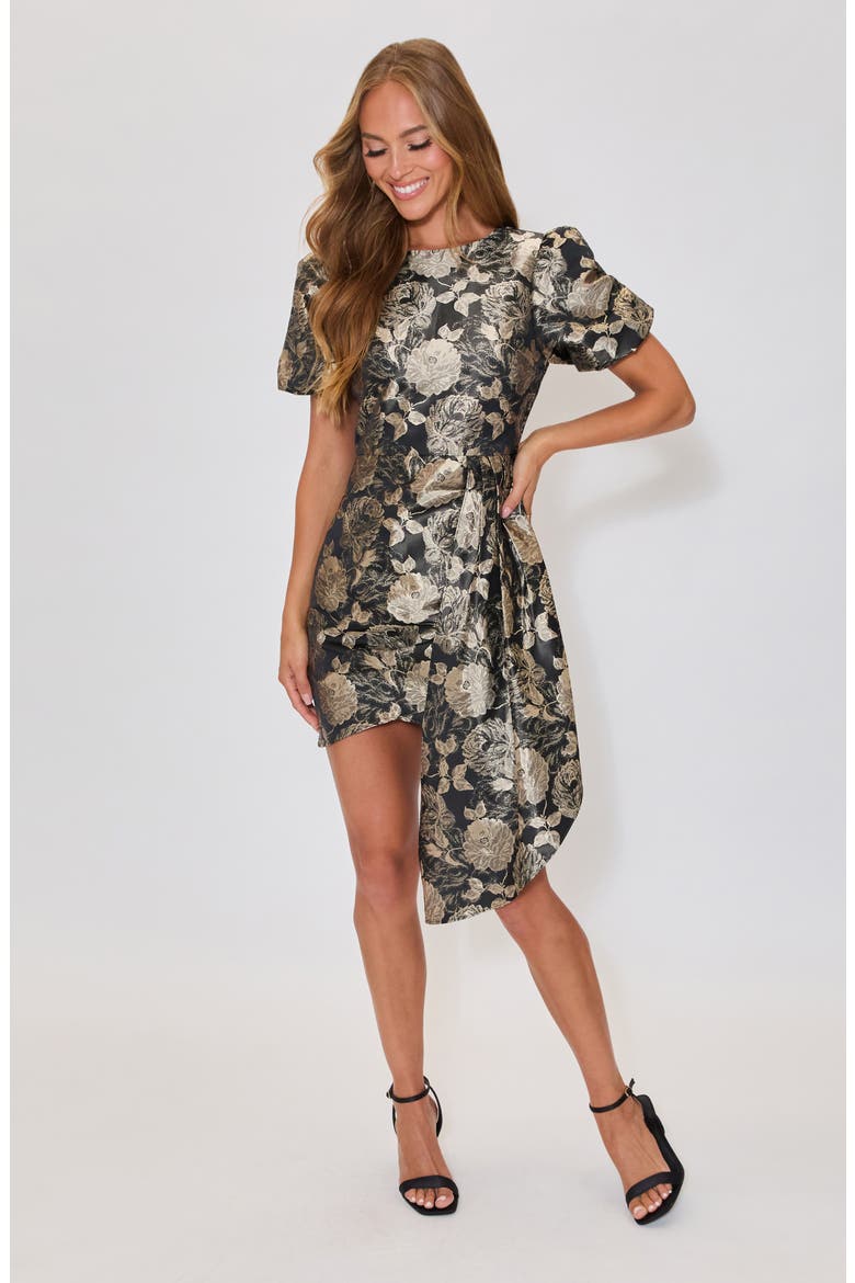 Holly Floral Brocade Pleated Drape Minidress