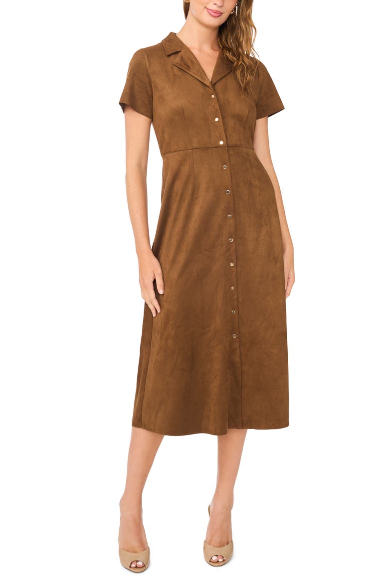 Short Sleeve Faux Suede Midi Shirtdress