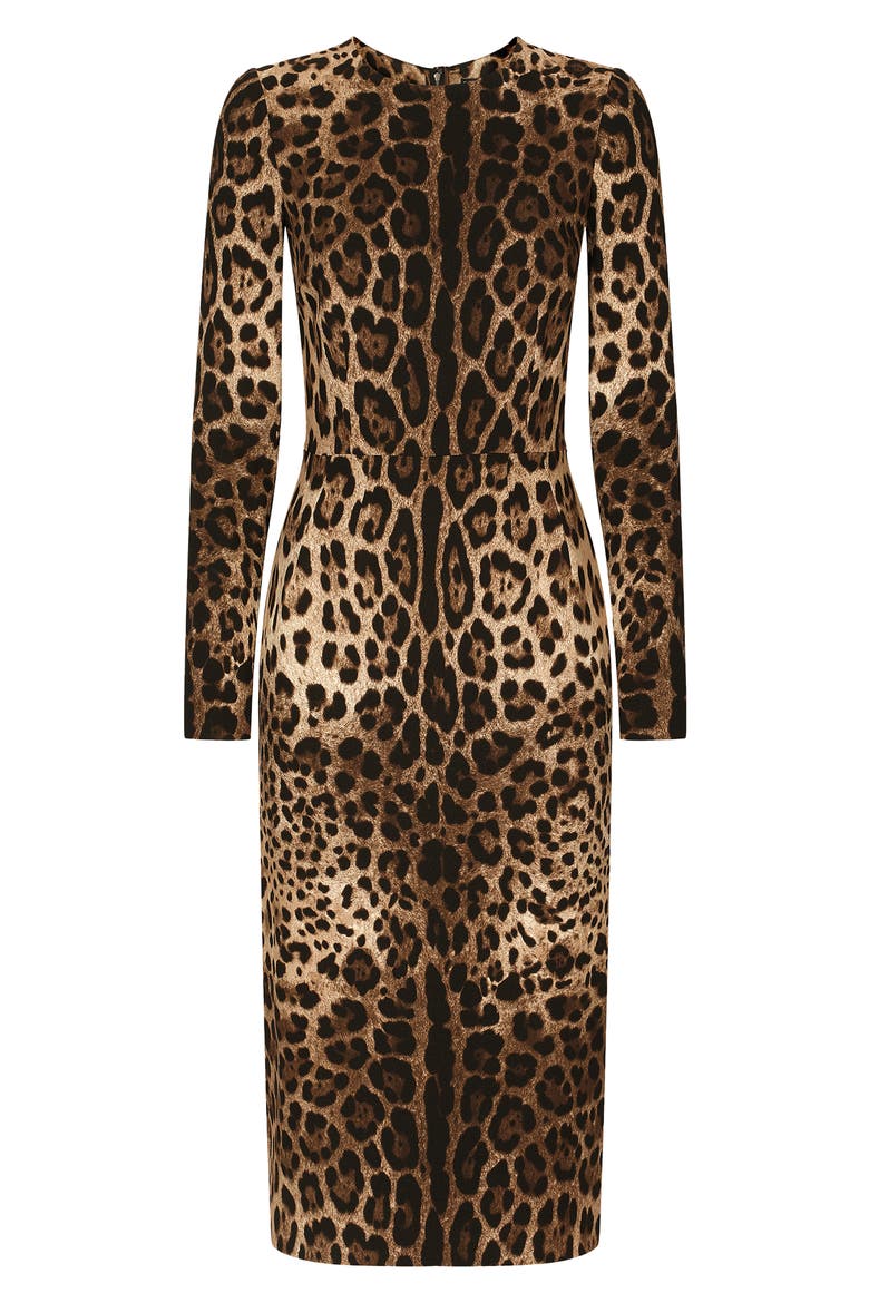 Leopard Print Long Sleeve Sheath Dress