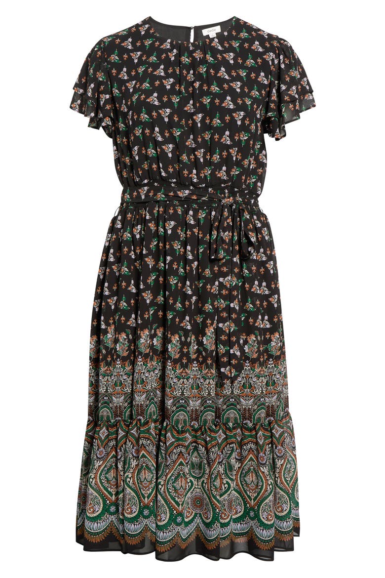 Floral & Paisley Mixe Print Flutter Sleeve Dress