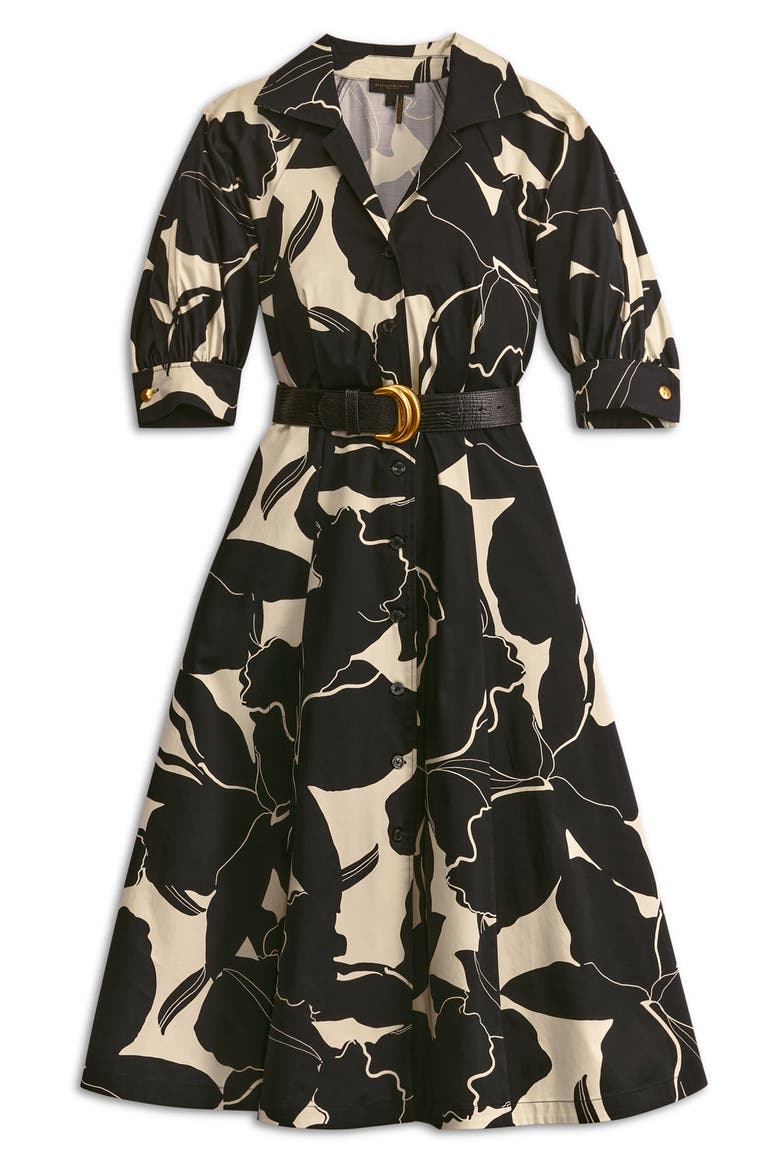 Floral Stretch Cotton Midi Shirtdress