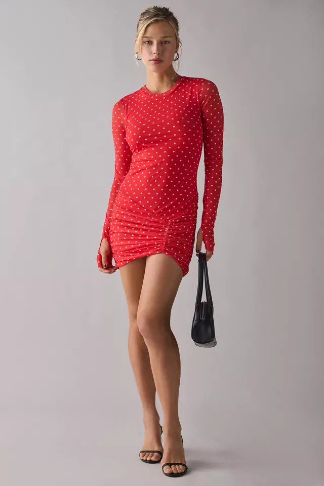 AFRM Mirza Risky Micro Dot Long Sleeve Ruched Mesh Mini Dress - Image 3