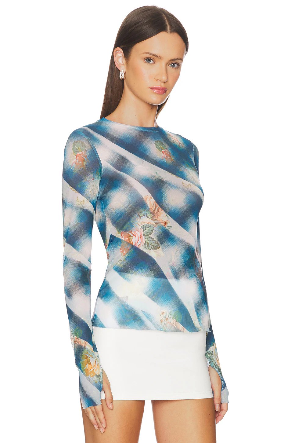AFRM Kaylee Top in Blue Floral Plaid - Image 2