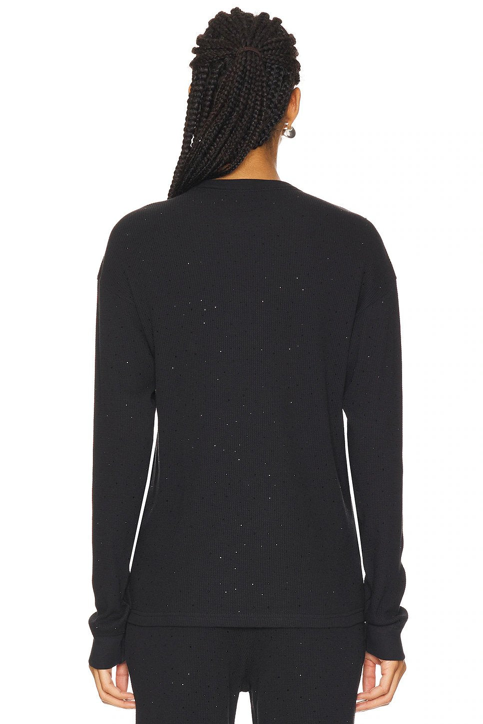 Alexander Wang Hotfix Waffle Crewneck Long Sleeve Tee in Black - Image 3