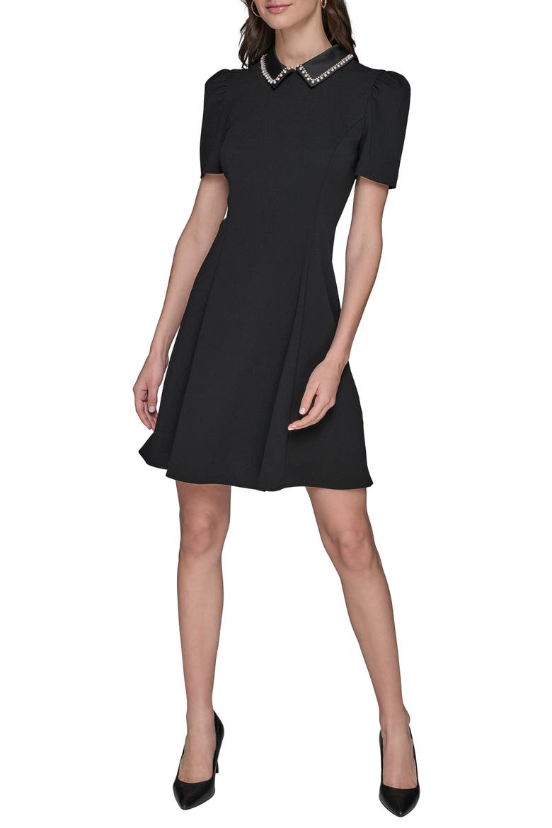 Faux Pearl Detail Crepe Fit & Flare Minidress