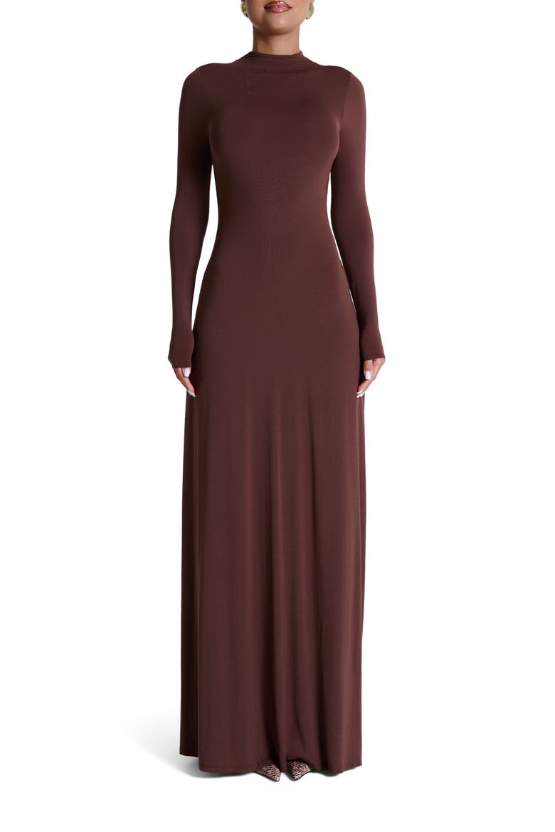 Mock Neck Long Sleeve Maxi Dress