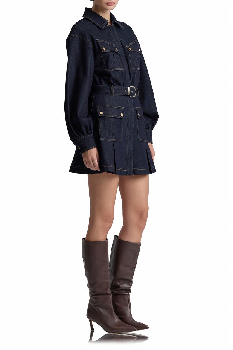 Belted Long Sleeve Stretch Denim MInidress