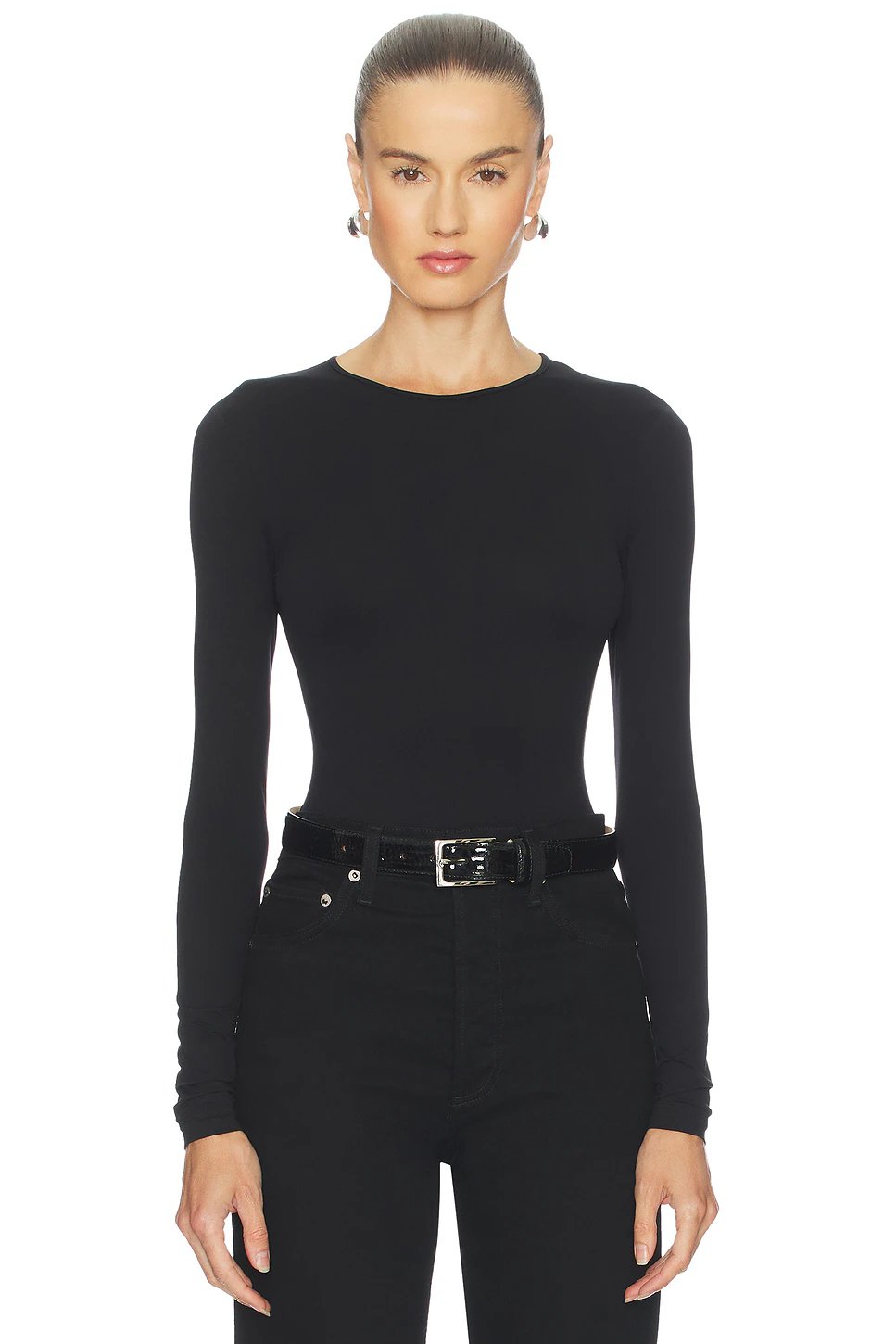 AGOLDE Aura Long Sleeve Bodysuit in Black - Image 1