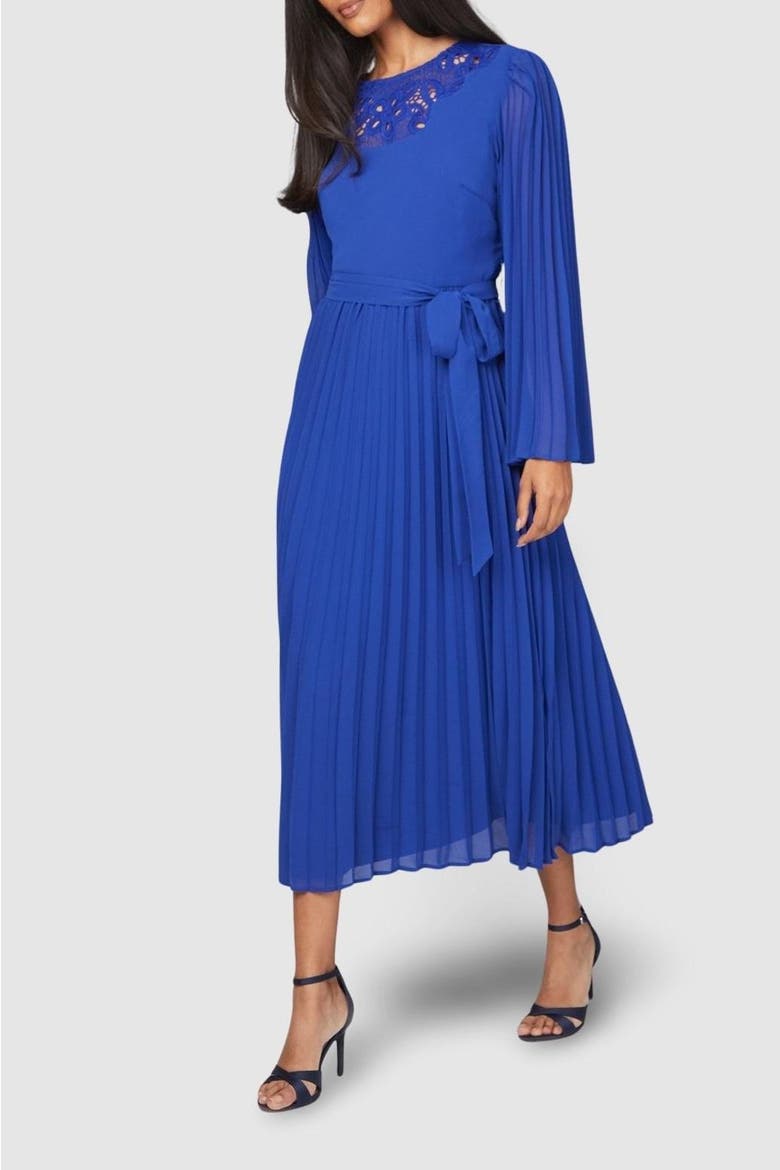 Pleated Floral Trim Midi Dress