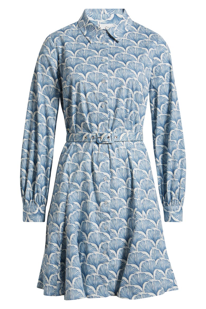 Fan Print Belted Button-Up Shirtdress