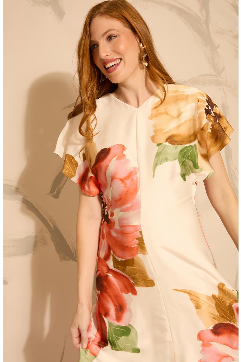 Floral Print Flutter Sleeve Midi Dress