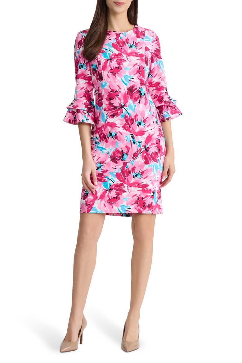 Flutter Sleeve Floral Sheath Dress