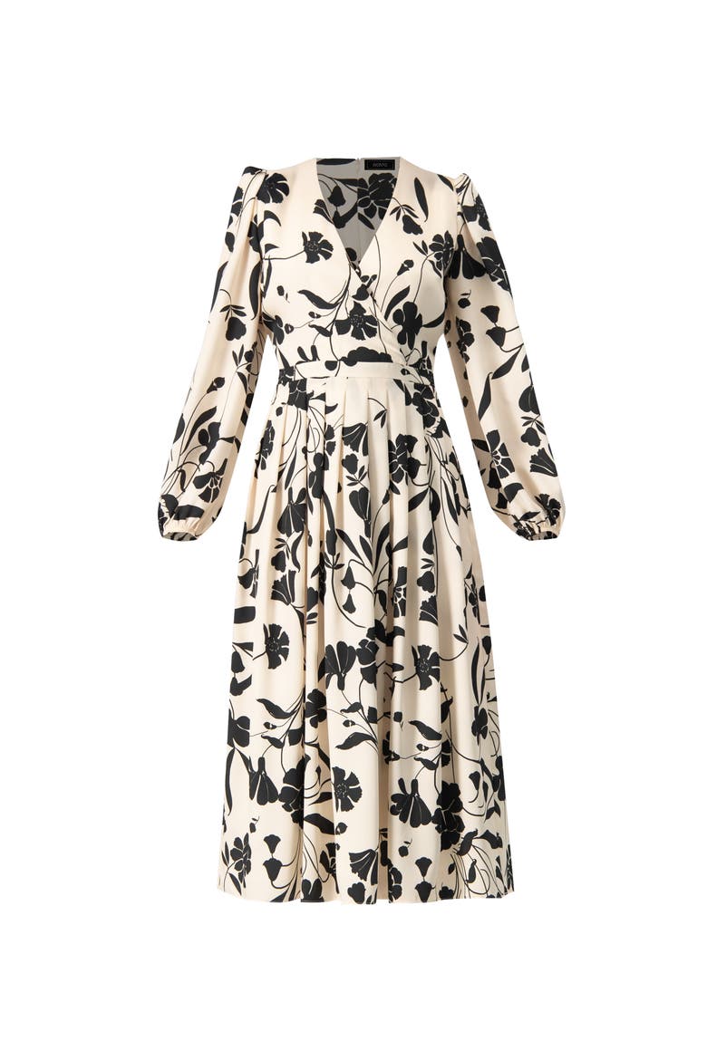 V-Neck Midi Dress with Long Sleeves