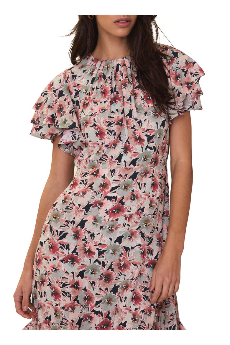 Floral Print Maxi Dress with short ruffle sleeves