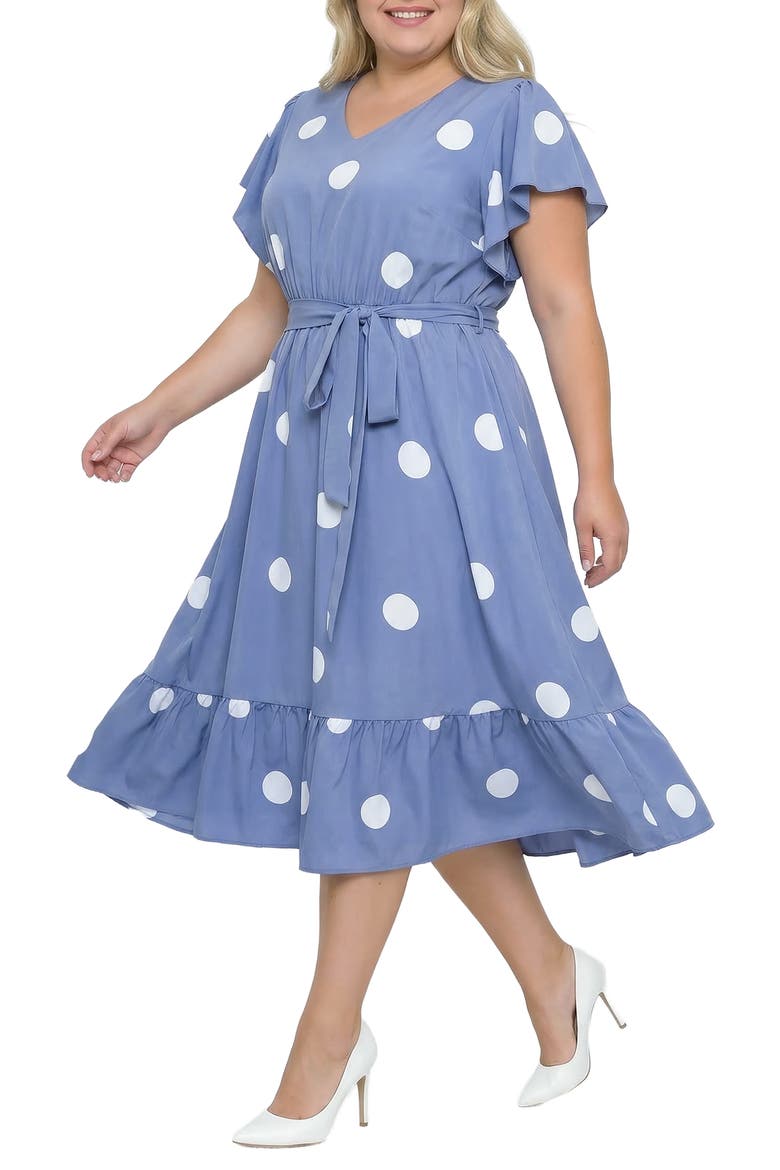 Polka Dot Belted Midi Dress