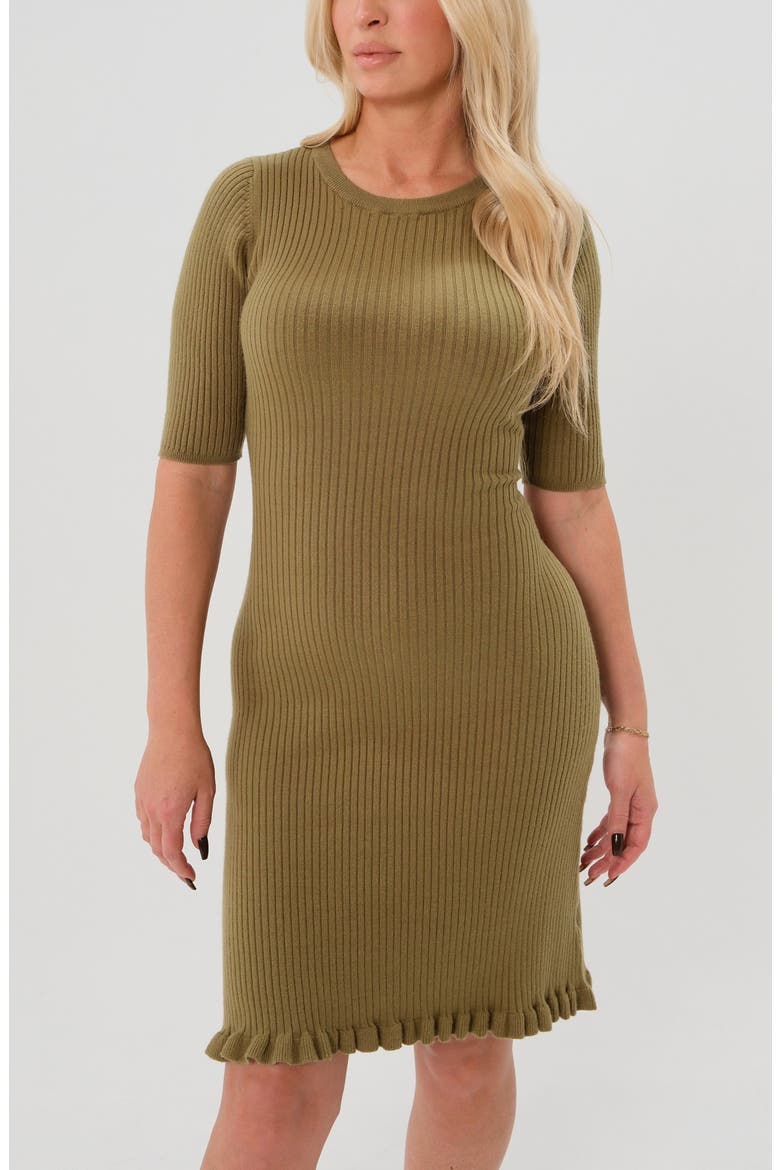 Women's Knee Length Olive Green Maternity Sweater Dress in Cotton Knit