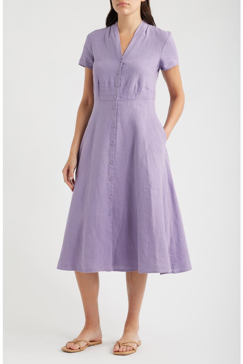 Carved Wood Linen Midi Dress