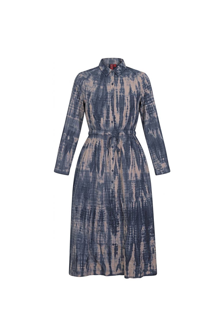 Tie Dye Button-Down Cotton Midi Shirt Dress
