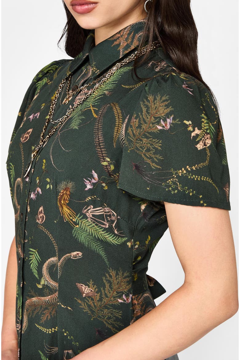 Noctaris Print Fitted Midi Shirt Dress