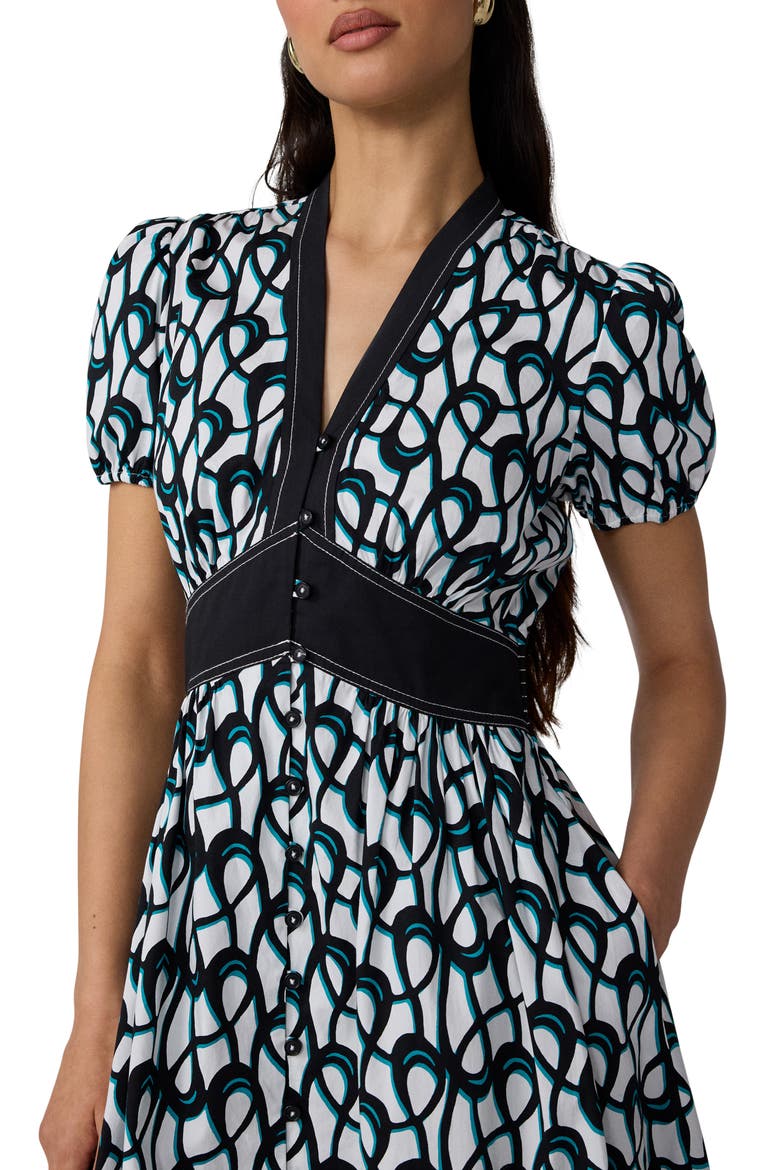 Erica Puff Sleeve Stretch Cotton Midi Dress