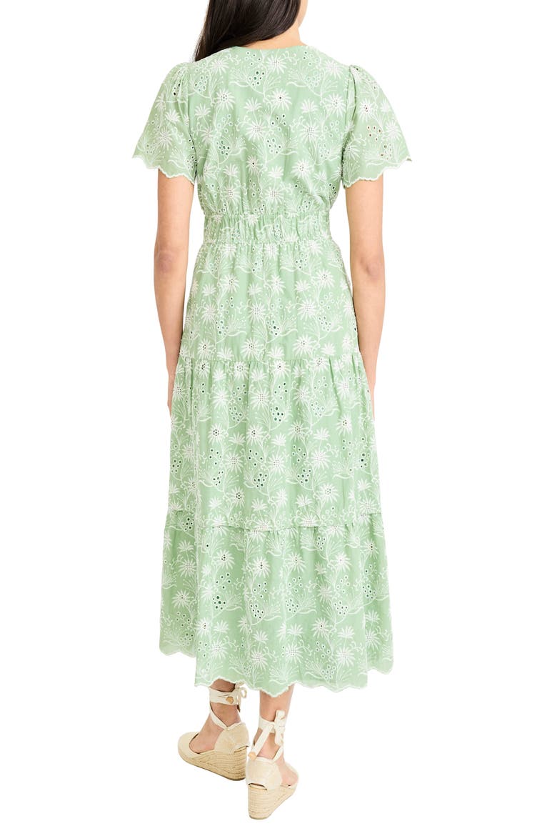 Floral Embroidered V-Neck Tiered Midi Dress