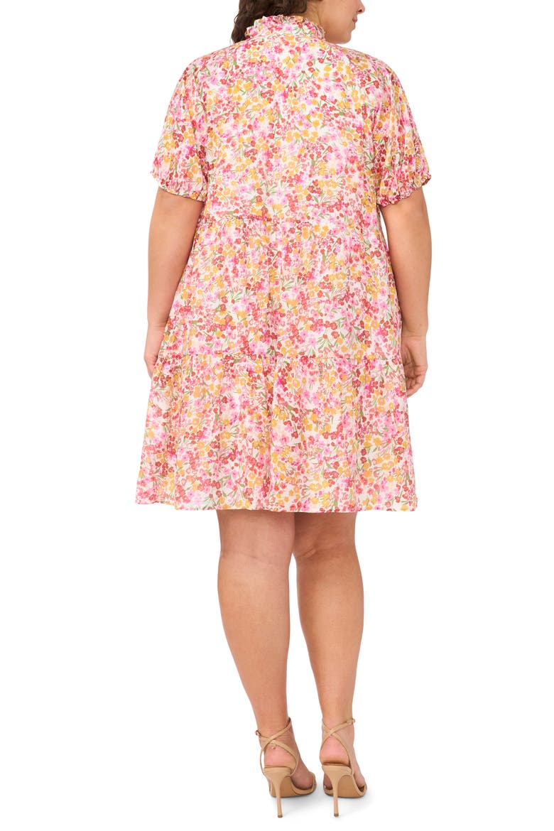 Floral Tiered Ruffle Neck Cotton Dress