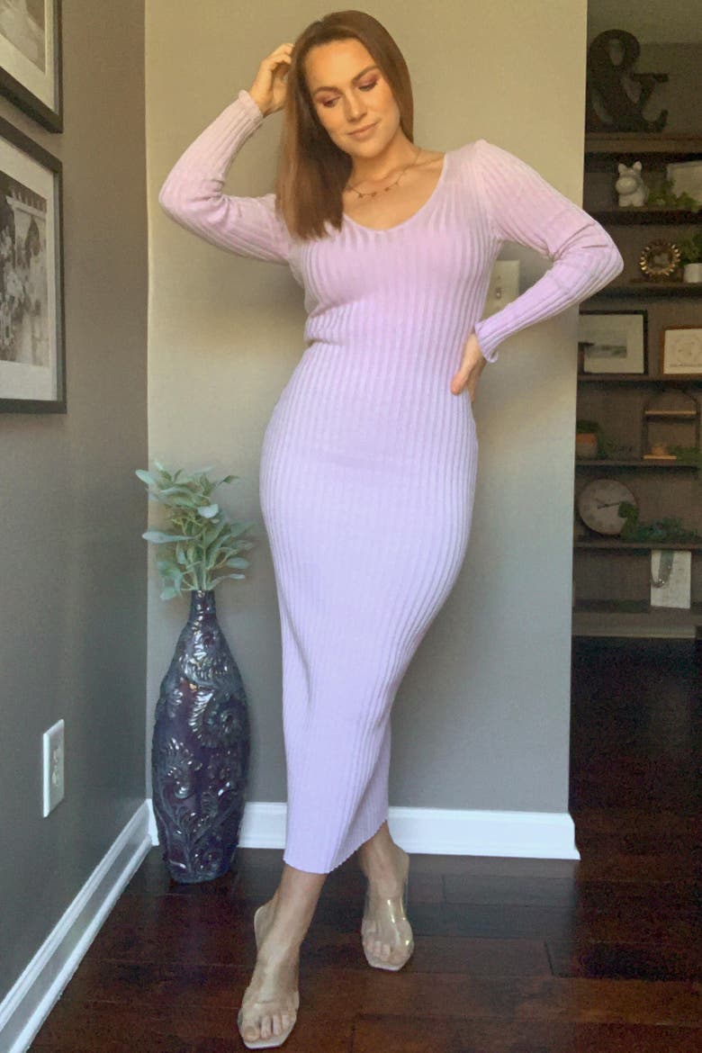 V-Neck Long Sleeve Fitted Maxi Dress