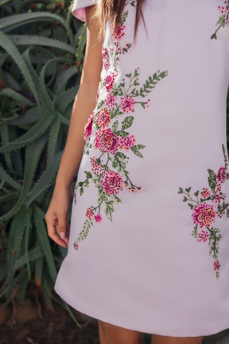 Women's Cap Sleeve Embroidered Satin Mini Dress