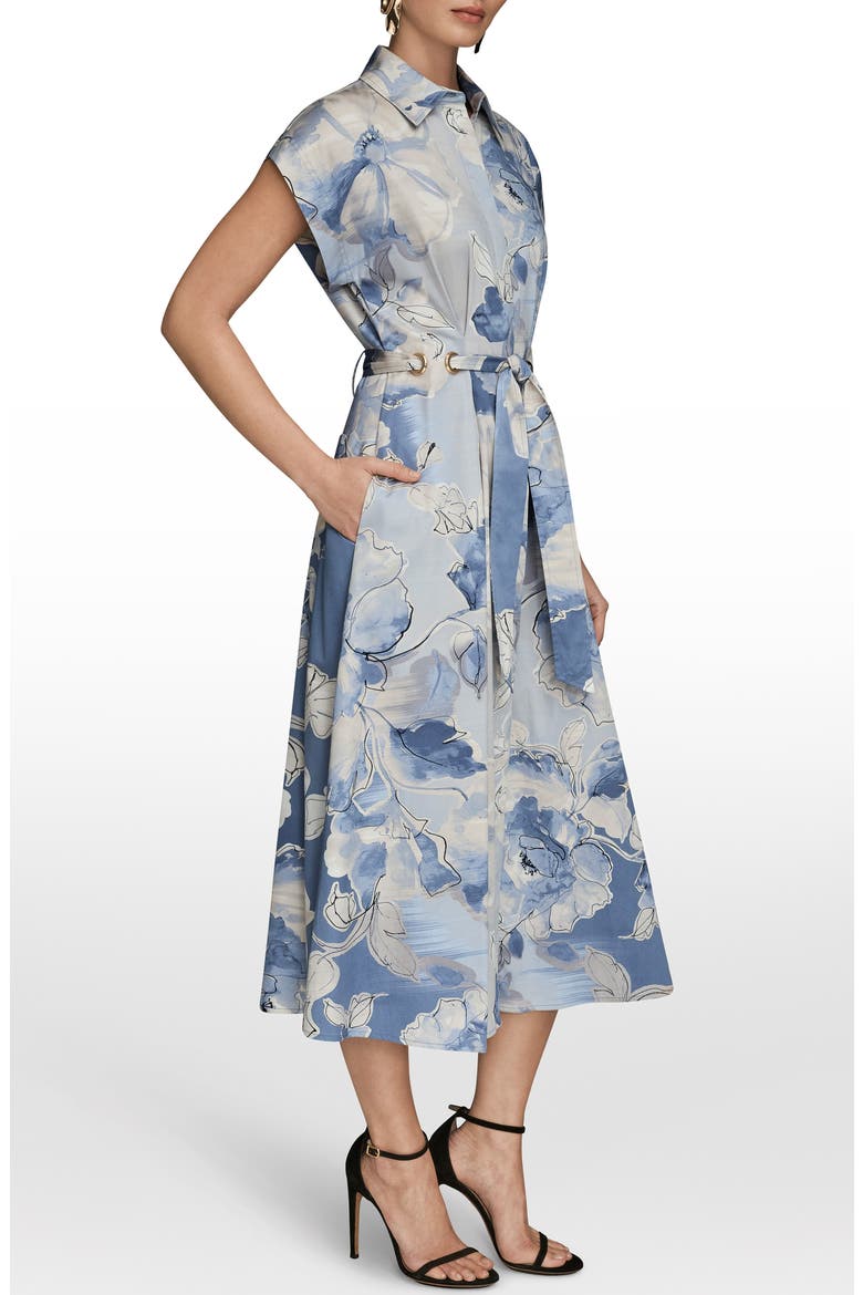 Print Tie Waist Midi Shirtdress
