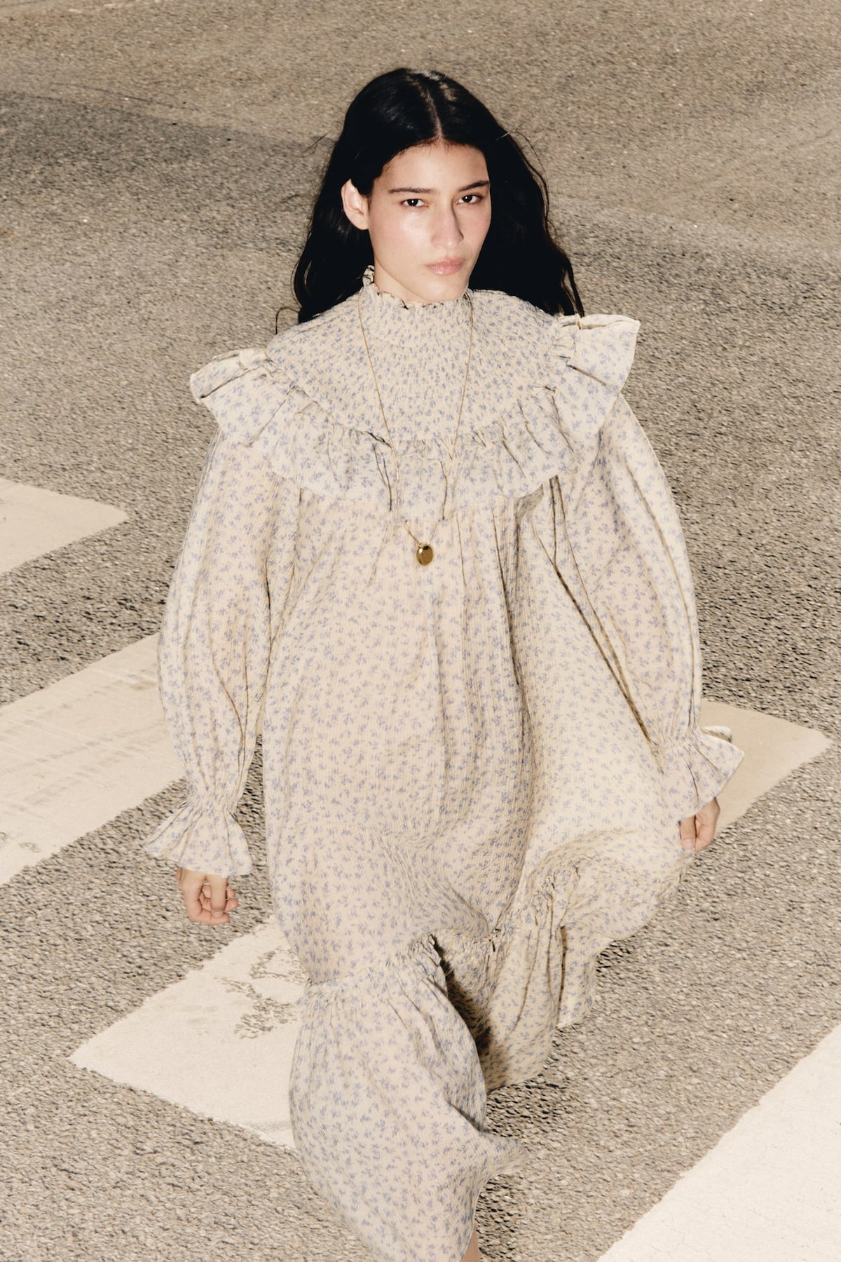 Ruffle-Trimmed Textured-Weave Dress