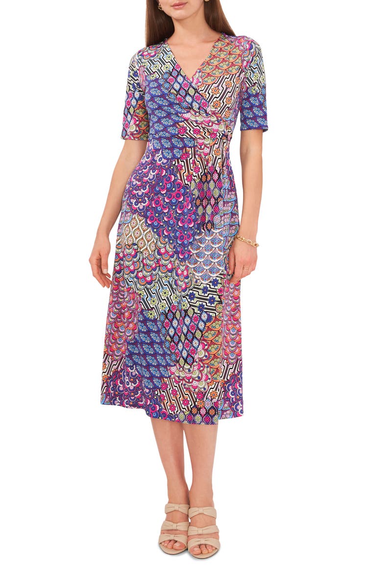 Mix Print Fit & Flare Midi Dress