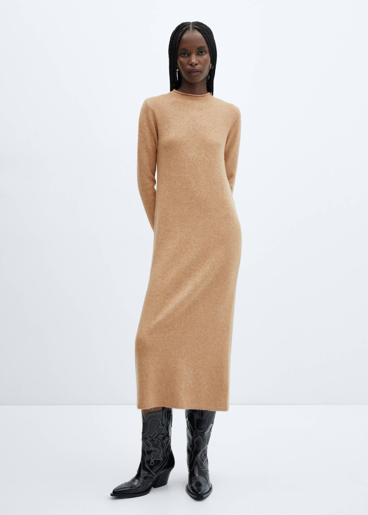 Perkins-neck knitted dress