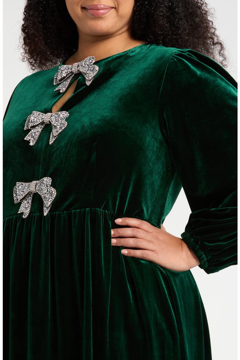 Jena Glow Bow Long Sleeve Velvet Midi Dress