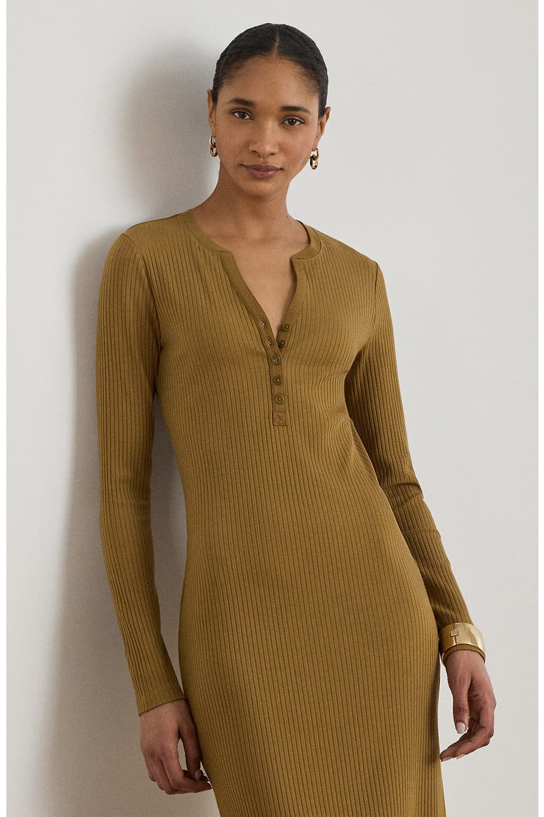 Long Sleeve Henley Midi Dress