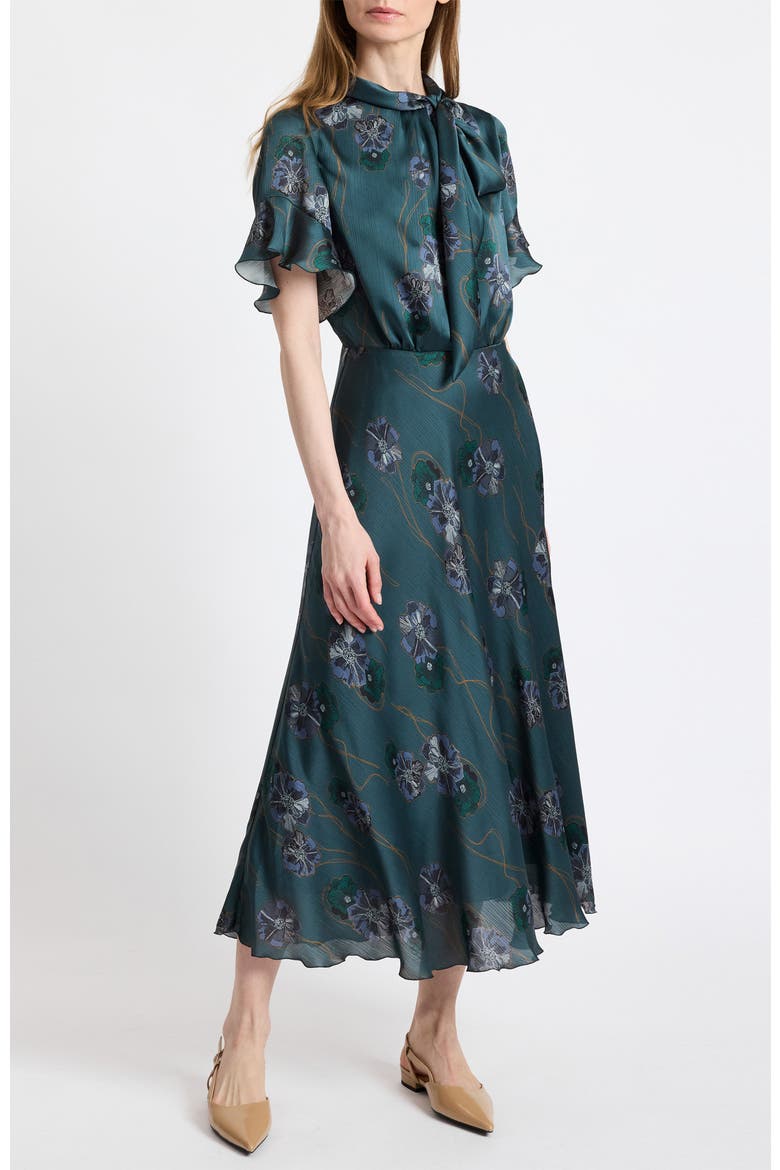 Sabrina Short Sleeve Tie Neck Midi Dress