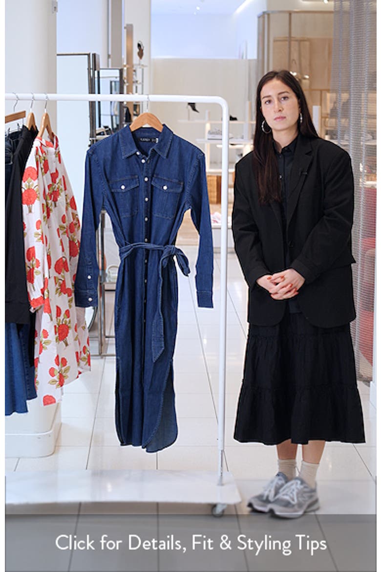 Long Sleeve Belted Cotton Denim Midi Shirtdress