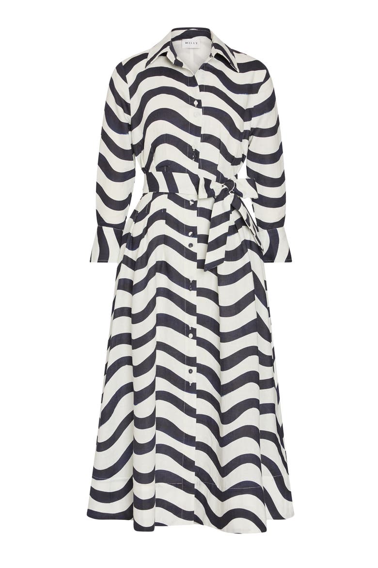 Lexi Stripe Tie Waist Long Sleeve Midi Shirtdress