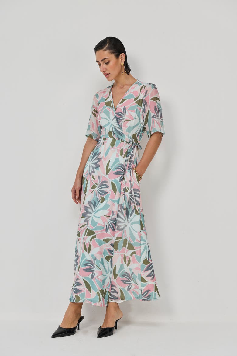 Abstract Floral Wrap Maxi Dress