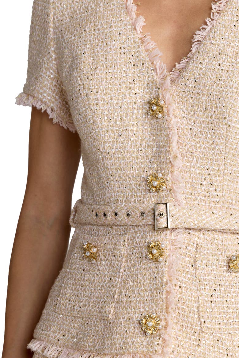Buttoned Bouclé Pleated Midi Dress