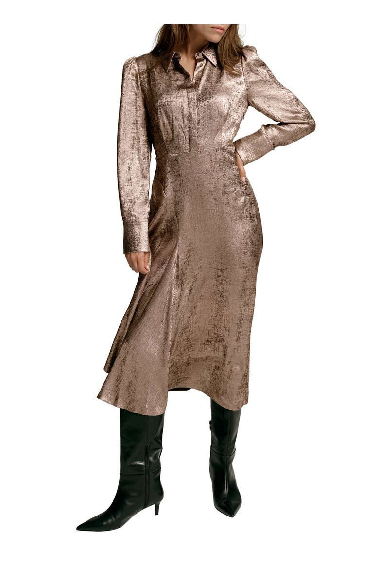 Metallic Midi Shirt Dress