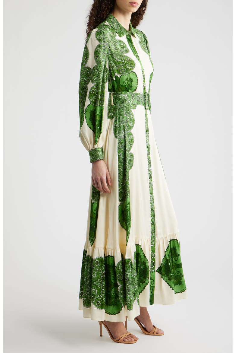 The Harley Regent Placed Paisley Long Sleeve Stretch Silk Maxi Shirtdress