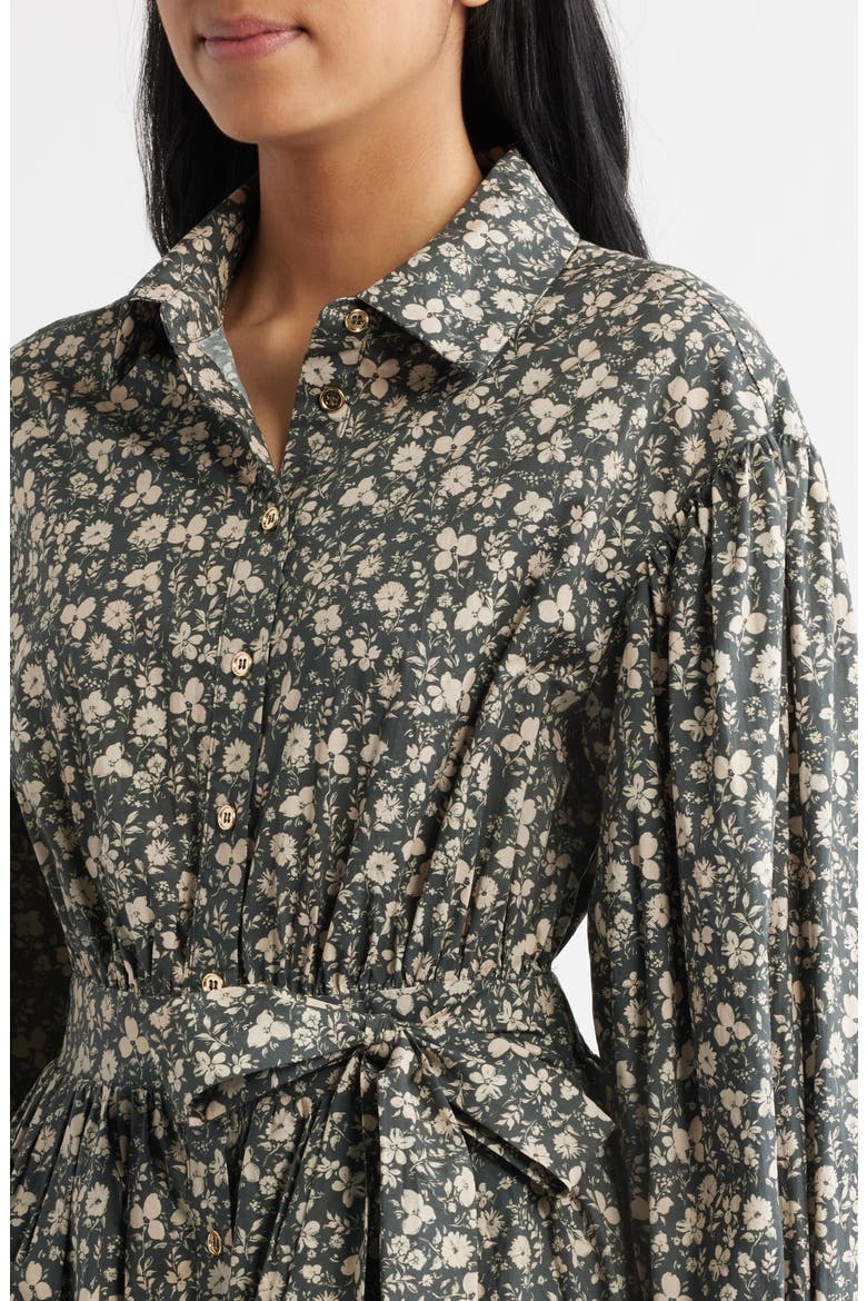 Floral Print Long Sleeve Cotton Shirtdress