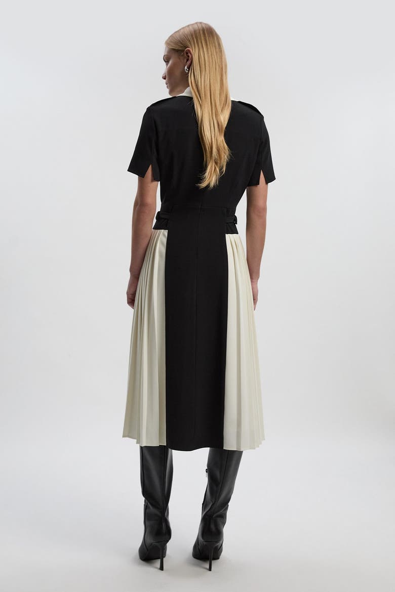 Tailored Crepe Pleated Midi Shirt Dress