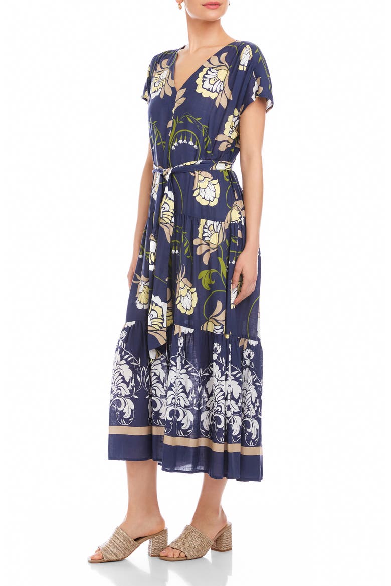 Tiered Tie Waist Midi Dress