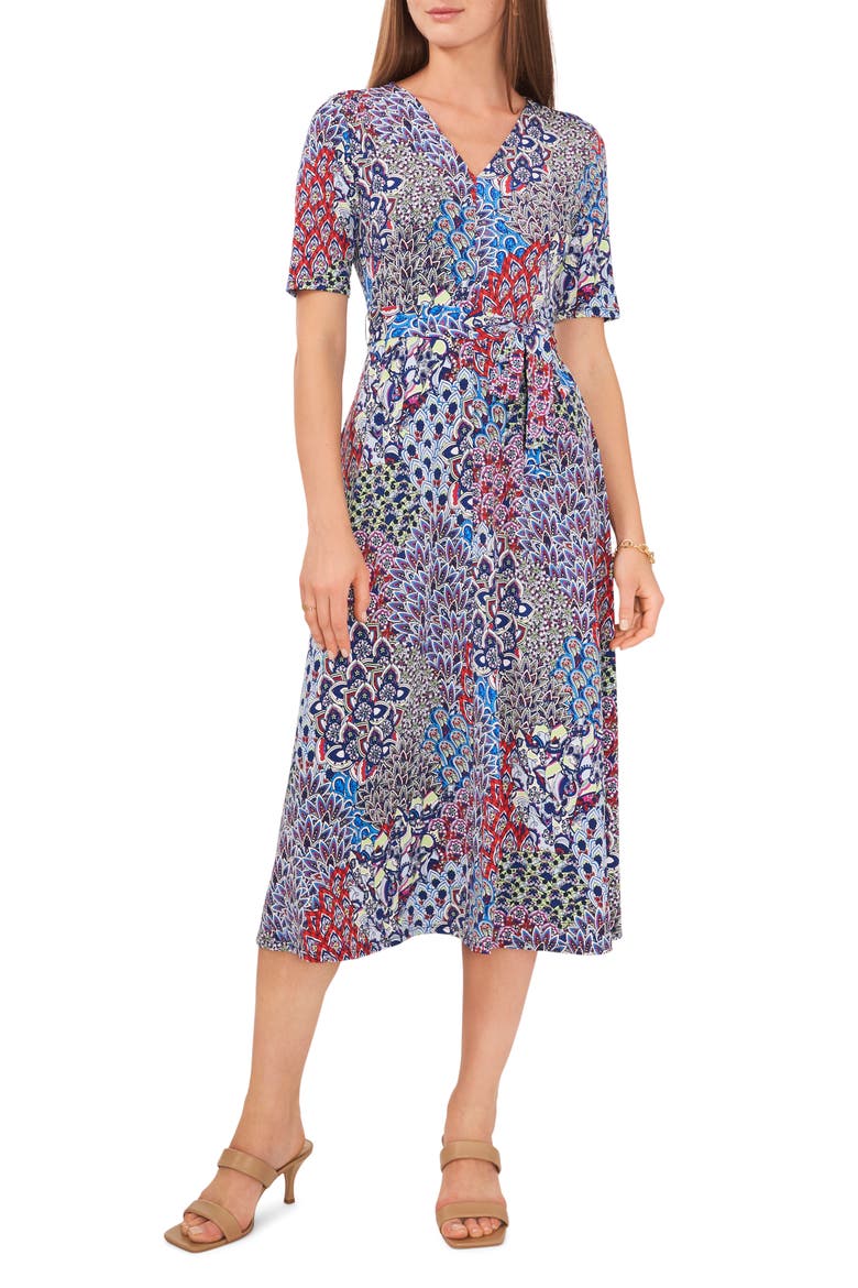Print V-Neck Midi Dress