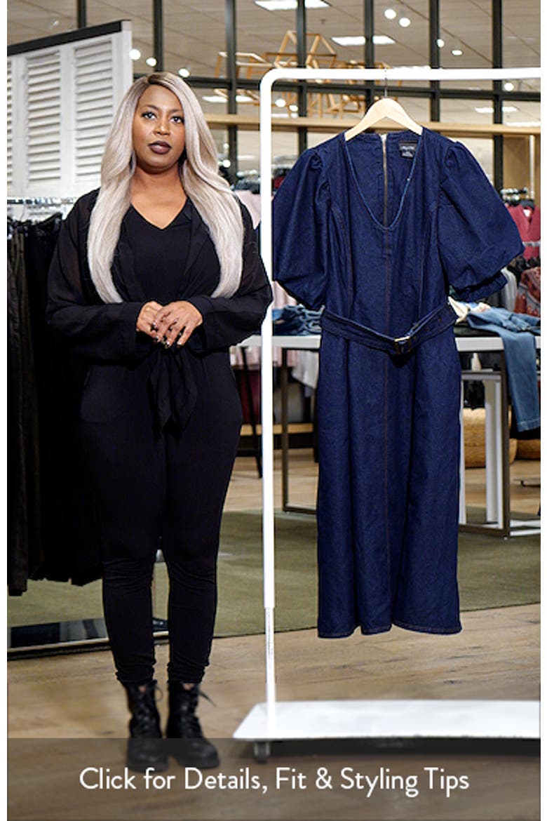 Sable Delilah Puff Sleeve Belted Denim Midi Dress