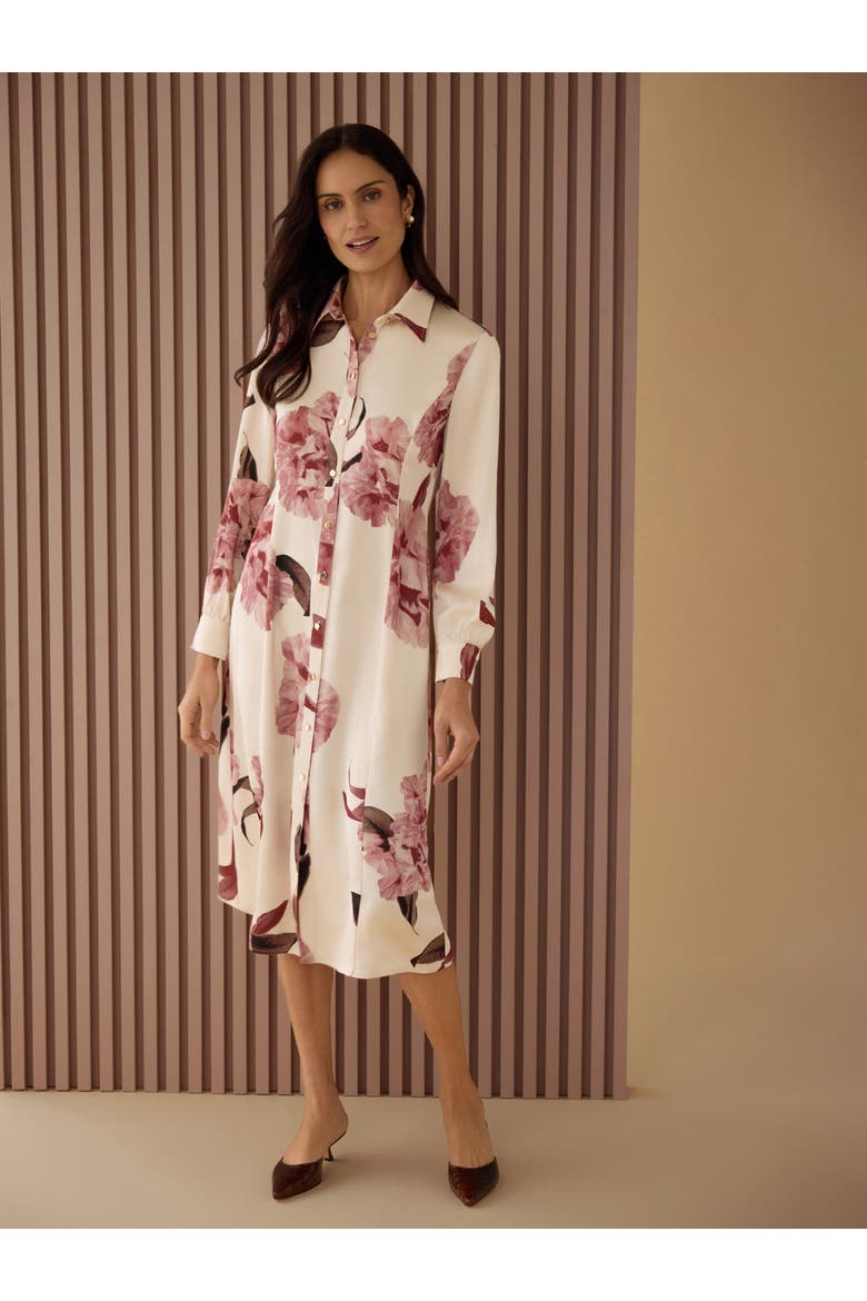 Floral Crepe de Chine Midi Shirtdress