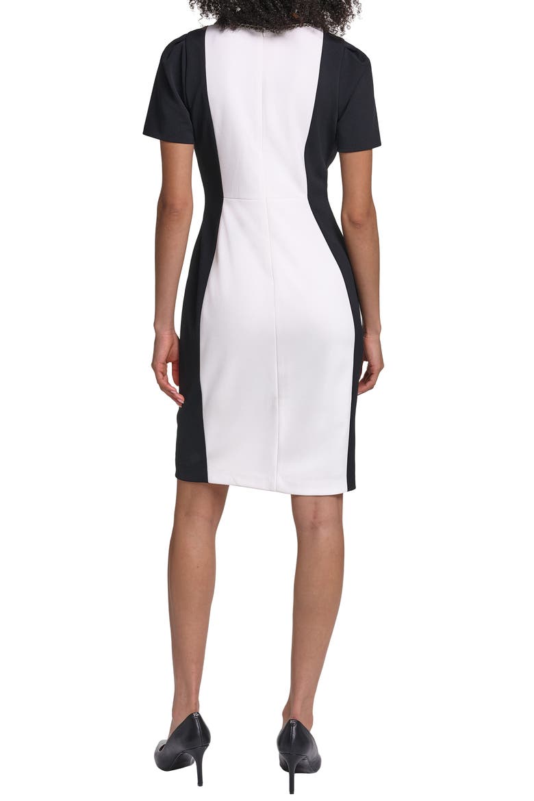 Bead Detail Colorblock Scuba Crepe Sheath Dress