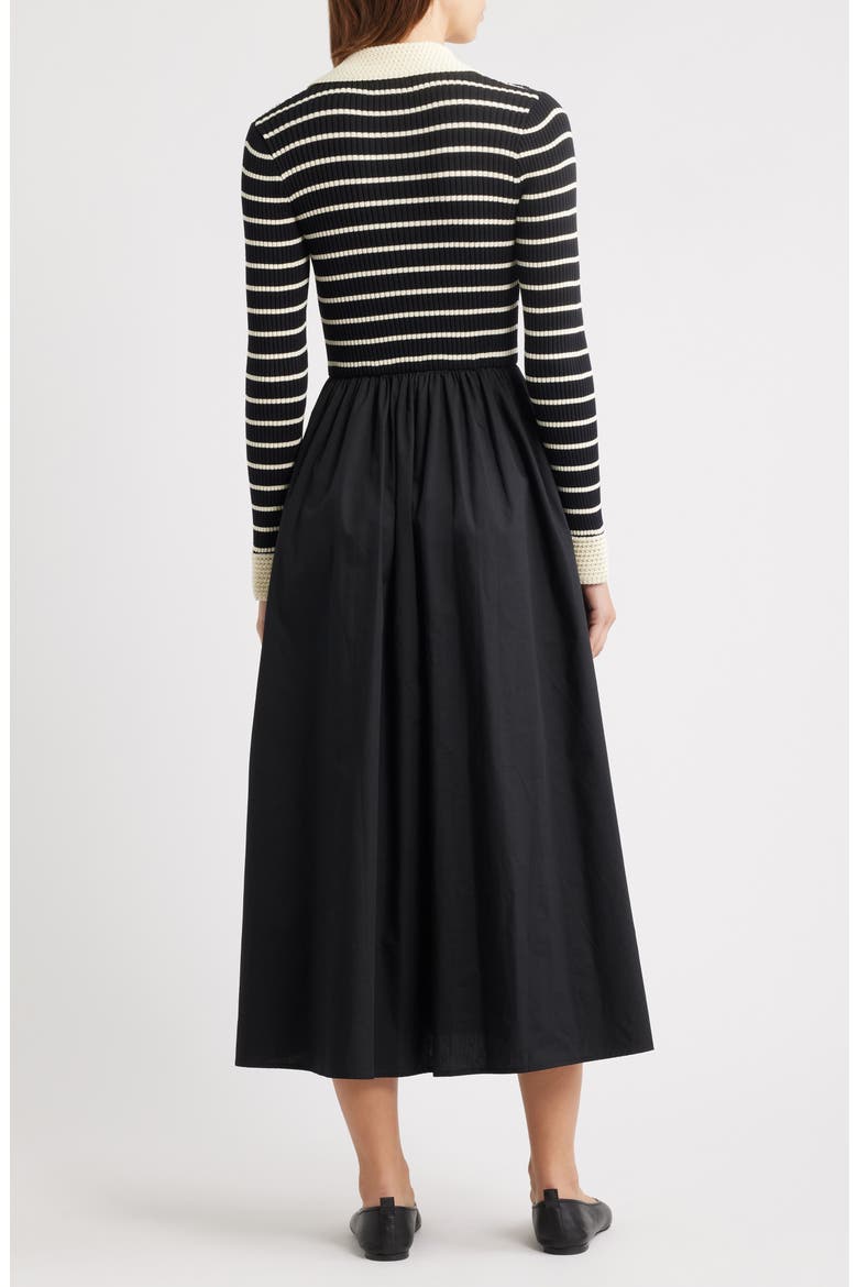 Stripe Long Sleeve Twofer Midi Dress