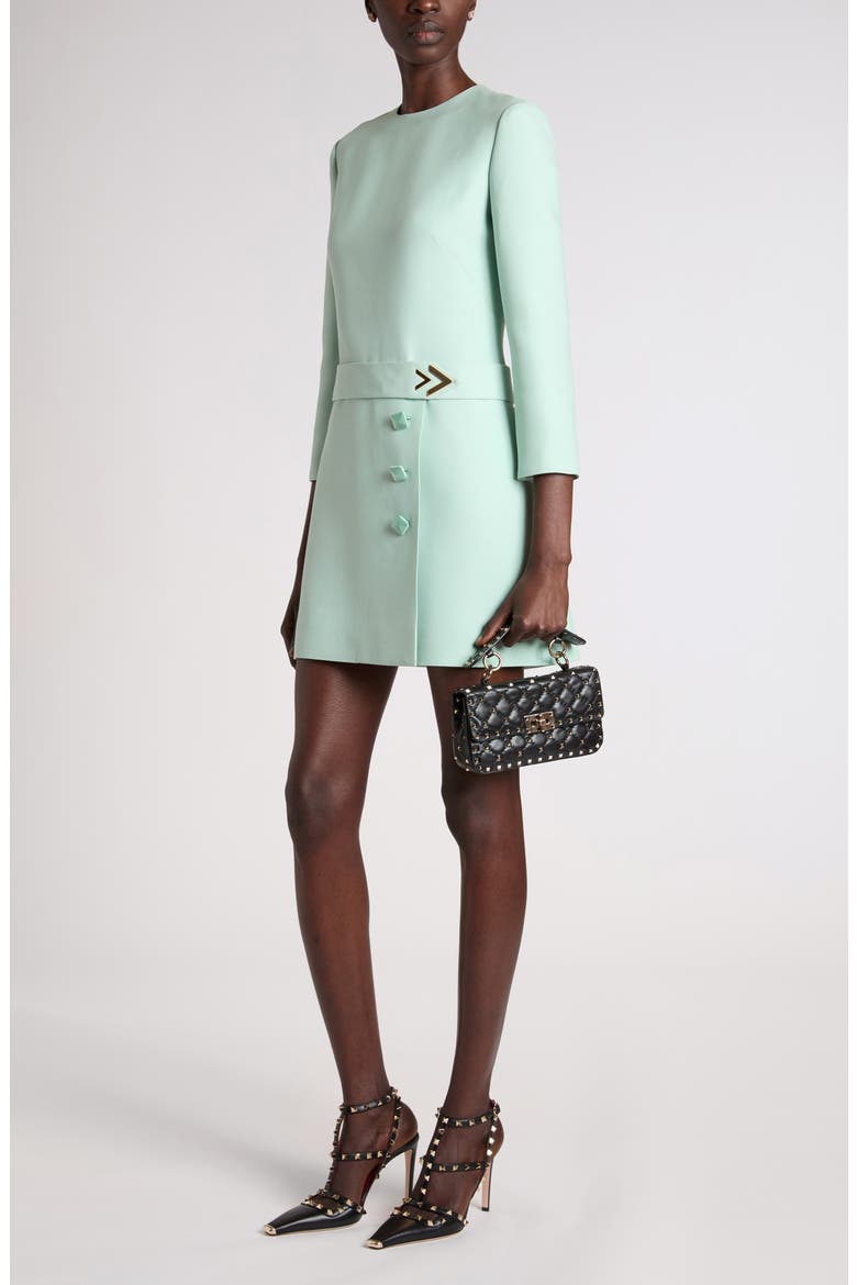 Belted VLOGO Wool & Silk Crepe Couture Minidress